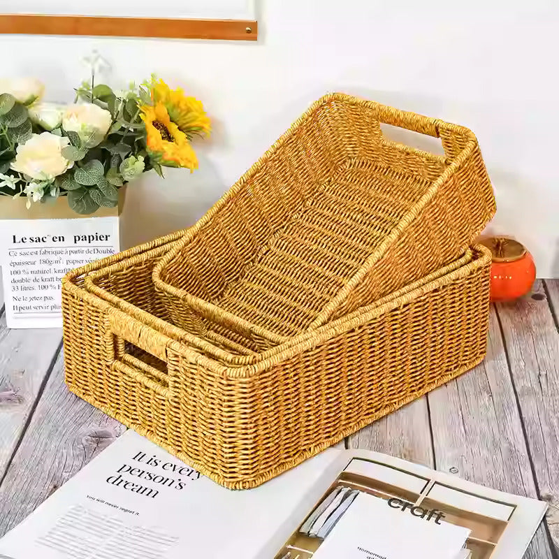 Vine woven storage basket with built-in iron frame