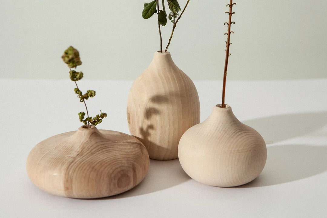 Wooden vase set of 3 wood home decor handmade vase