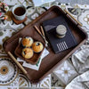 Japanese-style walnut wood breakfast tray with double handles for bread
