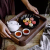Japanese-style walnut wood breakfast tray with double handles for bread